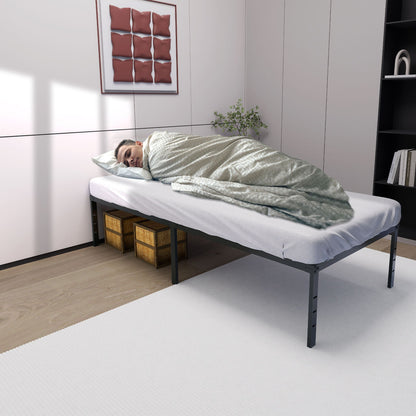 Struttura letto a piattaforma moderna in metallo con doghe robuste in acciaio e spazio di stoccaggio sotto il letto per camera da letto e camera degli ospiti, nero
