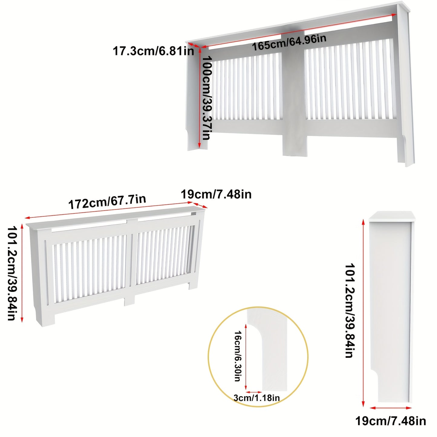 Copertura Radiatore Alta Mobile in Legno Altezza Interna 100Cm Coperture Riscaldatore Bianche Scolli Moderni Scaffale Radiatore Alto MDF Spesso Mobile in Legno Cucina Camera da Letto per Soggiorno