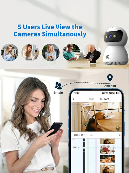 Telecamera WiFi 5G Dual-Band, Monitoraggio di Sicurezza Wireless Domestico 1080P - Telecamera di Sicurezza Allarme con Inseguimento Rotante a 355° e Visione Notturna, Controllo Remoto da Smartphone, Un Buon Assistente Domestico per Uso Interno, Telecamera