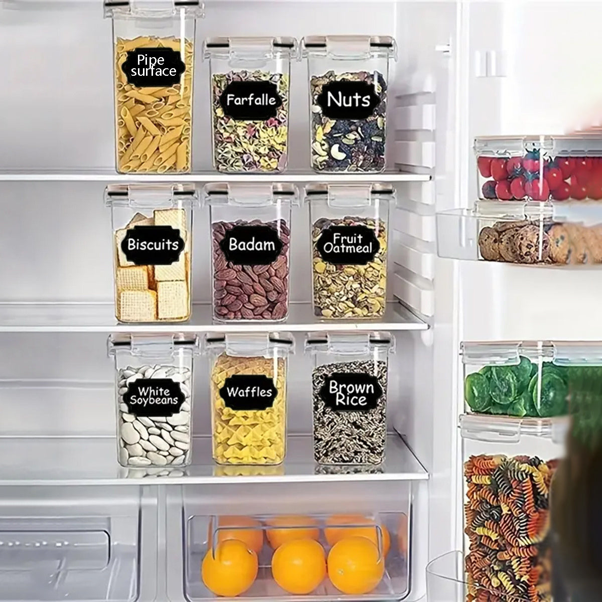 72/46 Contenitori Grandi Sigillati per Alimenti con COPERCHI, Contenitori in Plastica per la Conservazione di Cereali, per Organizzare e Conservare Zucchero, Farina e Articoli per Pasticceria in Cucine e Dispense, con Etichette e Segni