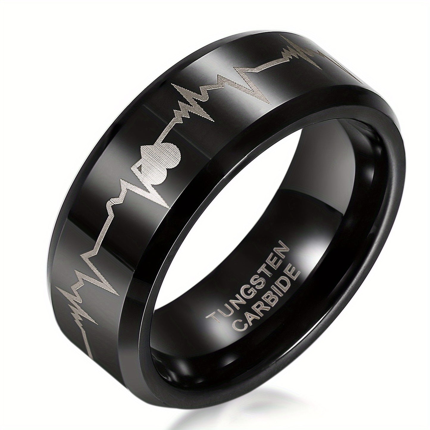 Anello di coppia JewelryWe in carburo di tungsteno con cuori e battito cardiaco, anelli per partner, anelli 'amicizia, fedi nuziali, anelli di fidanzamento, fascia, nero