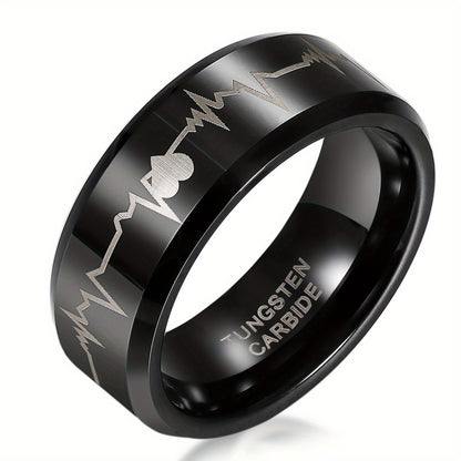 Anello di coppia JewelryWe in carburo di tungsteno con cuori e battito cardiaco, anelli per partner, anelli 'amicizia, fedi nuziali, anelli di fidanzamento, fascia, nero
