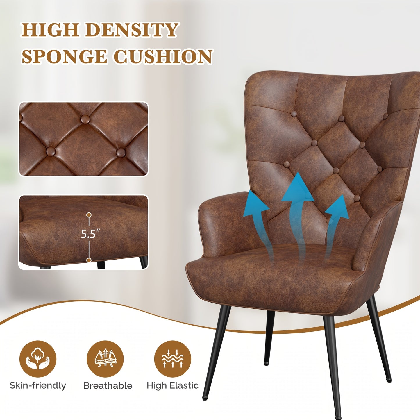 Poltrona Lounge, Poltrona a Braccio Stile Scandivano, Elegante Poltrona Imbottita da Tavolo da Trucco, con Gambe in Metallo, Poltrona per Soggiorno, Camera da Letto, Carico Massimo 150 Kg