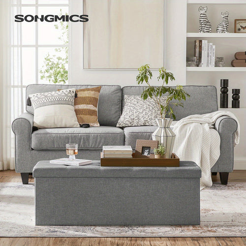 SONGMICS Panca Contenitore, Poggiapiedi Pieghevole, Pouf, 38 X 110 X 38 Cm, Supporta Fino a 300 Kg, per Soggiorno, Camera da Letto, Ingresso