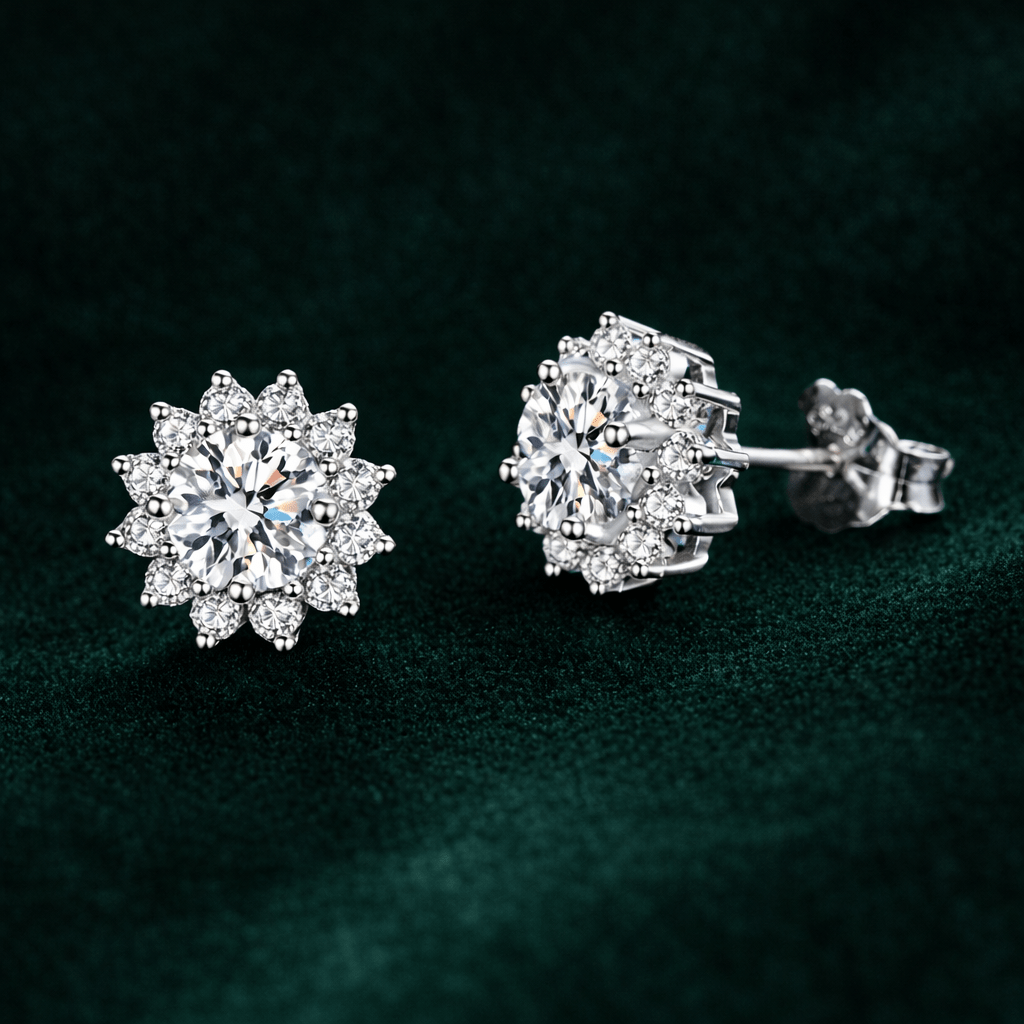 Orecchini argentati 925 per donna - Orecchini con zirconi a forma di fiore, eleganti orecchini a lobo argentati sterling scintillanti, regalo di gioielleria per donne