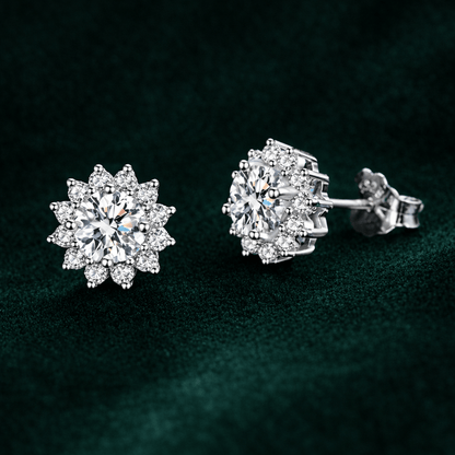 Orecchini argentati 925 per donna - Orecchini con zirconi a forma di fiore, eleganti orecchini a lobo argentati sterling scintillanti, regalo di gioielleria per donne