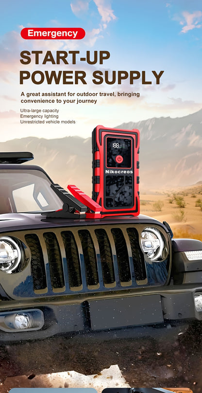 Avviatore d'emergenza per auto 6000A-8000A, display a LED, torcia a LED, ricarica rapida USB, batteria integrata ad alta capacità, portatile e facile da usare, avviatore per auto