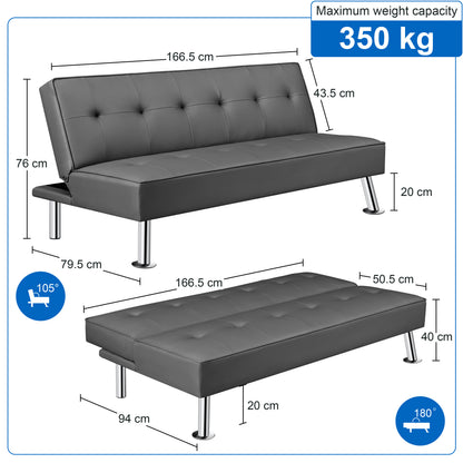 Costoffs Divano Letto a 3 Posti Divano Letto in Tessuto Imbottito con Gambe in Metallo Cromato 105° - 180° per Soggiorno Studio Ufficio Camera degli Ospiti Carico Massimo 350 kg