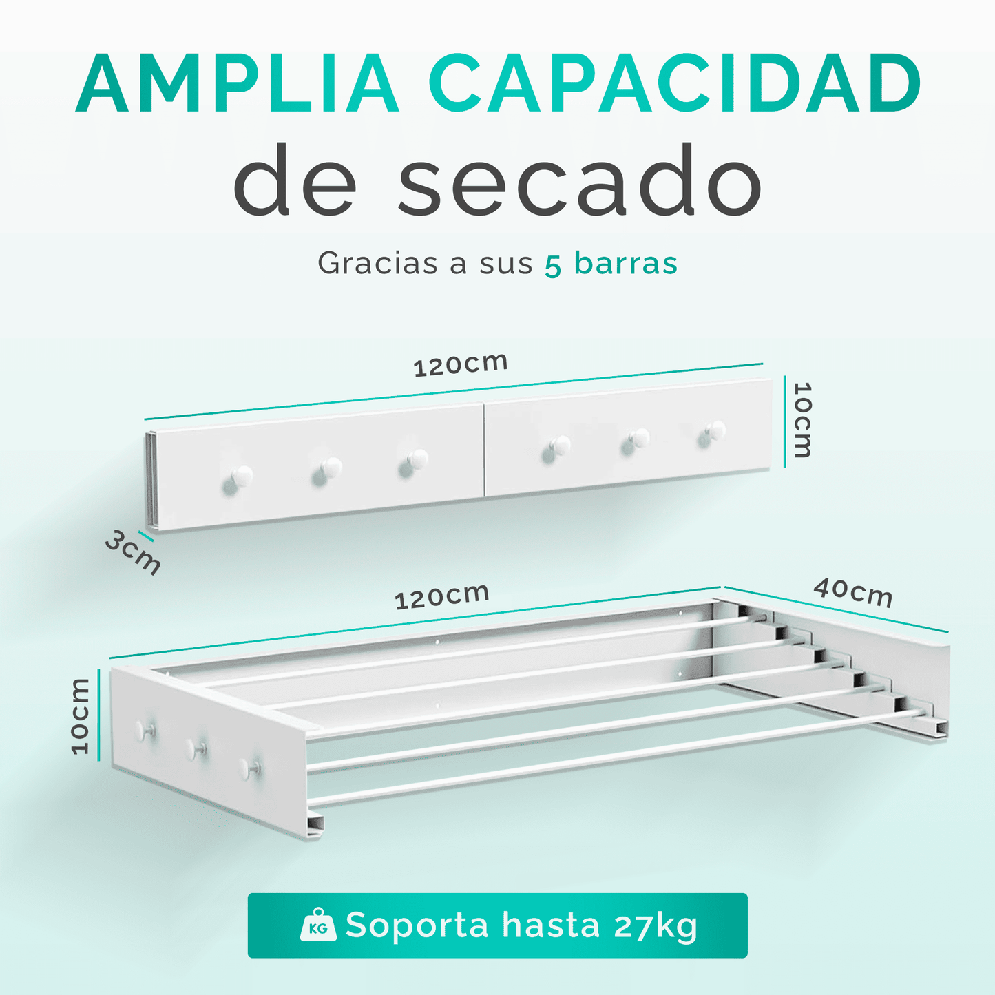 Stendibiancheria a muro retrattile e pieghevole RELAXTY, 80 cm | Stendibiancheria a muro pieghevoli per uso interno o esterno | Design compatto salvaspazio con capacità di 30 kg