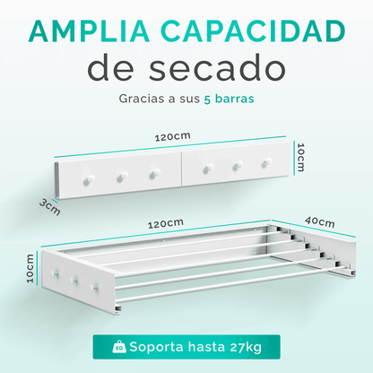 Stendibiancheria a muro retrattile e pieghevole RELAXTY, 80 cm | Stendibiancheria a muro pieghevoli per uso interno o esterno | Design compatto salvaspazio con capacità di 30 kg