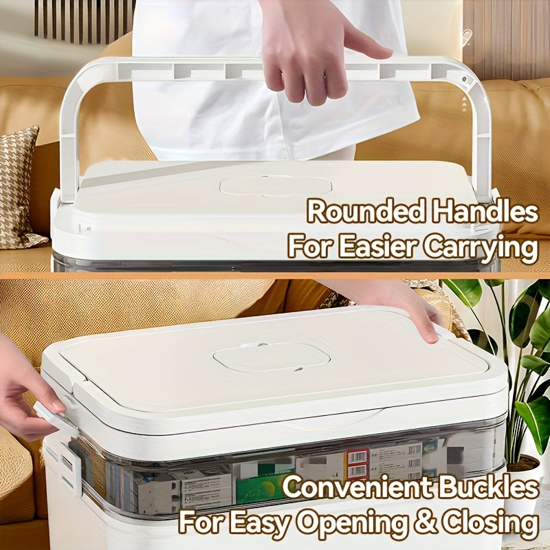 Portapillole a strati con coperchio a ribalta, organizer per medicamenti e bagno, chiusura a scatto sicura, plastica resistente, portatile per camera da letto/bagno/scrittoio, regalo perfetto per forniture per la salute domestica