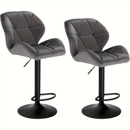 2 pezzi di Sgabelli da Bar, Sgabelli da Bistro Designer, con Schienale, Regolabili in Altezza, Rotanti, in Velluto, Acciaio