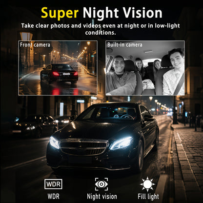 Dash Cam per auto a 4 lenti, IPS da 7,62 cm, visione notturna HD 1080P, registrazione a 360° anteriore/posteriore/sinistra/destra, alimentazione per veicolo 12-24 V, scheda di memoria opzionale, batteria ricaricabile, per taxi/camion