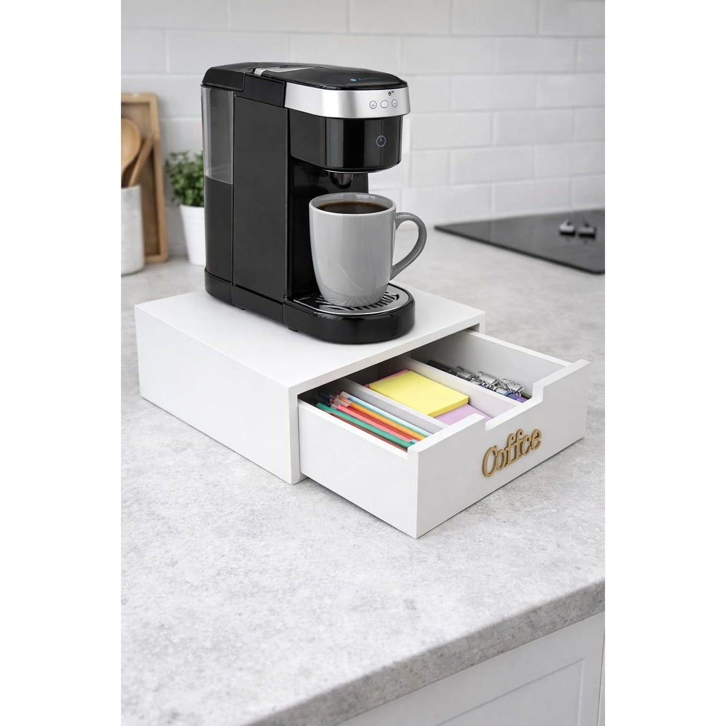 Cecaro Group Porta Cialde in Bambù con Cassetto (3 Scomparti) – Organizer Elegante per Cialde, Capsule e Tisane