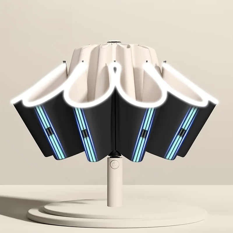 Ombrello Automatico Compatto da Viaggio a Doppia Apertura con 10 Stecche, Ombrello Resistente, Ombrello Auto Rinforzato e Ingrandito, Ombrello di Protezione da Viaggio con Barra di Sicurezza, Design Alla Moda in Diversi Colori, Ombrello di Alta Gamma Adat