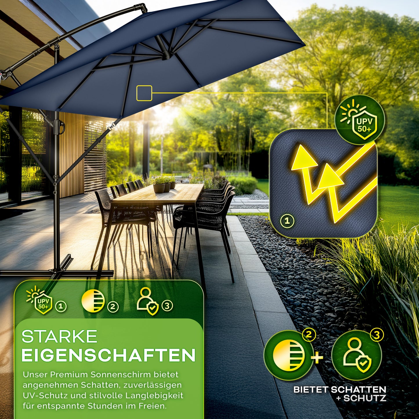 Tillvex® Parasole Rettangolare in Alluminio Ø 330 Cm + Copertura con Manovella | Schermo Angolare a Luce Rossa con Supporto & Parabrezza | Grande Parasole da Giardino in Alluminio Protezione UV | Schermo con Manovella Impermeabile Girevole a 360° per Terr