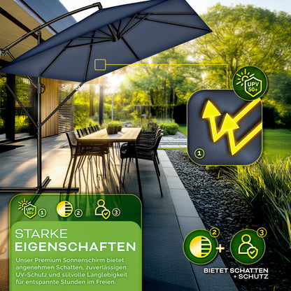Tillvex® Parasole Rettangolare in Alluminio Ø 330 Cm + Copertura con Manovella | Schermo Angolare a Luce Rossa con Supporto & Parabrezza | Grande Parasole da Giardino in Alluminio Protezione UV | Schermo con Manovella Impermeabile Girevole a 360° per Terr