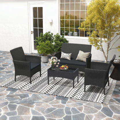 Mobili da giardino in rattan poli per balcone - set con divano a 2 posti, sedie singole e tavolo, cuscini imbottiti antracite - colorazione lounge (cuscini imbottiti antracite)