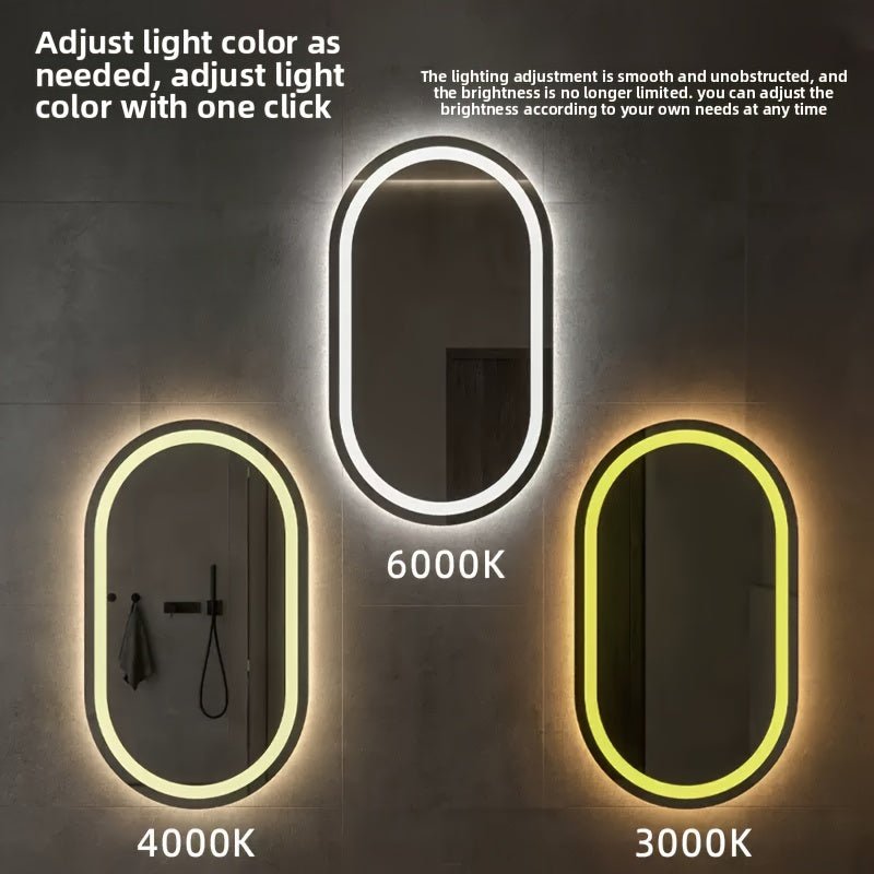 Specchio da bagno smart da 80 cm x 50 cm, specchio da bagno a parete con luci LED, luminosità regolabile, funzione demister, doppio controllo touch, set di mobili per il bagno