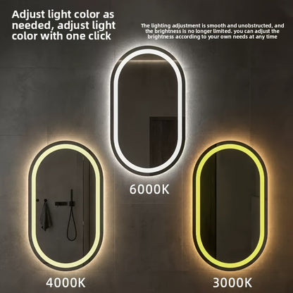 Specchio da bagno smart da 80 cm x 50 cm, specchio da bagno a parete con luci LED, luminosità regolabile, funzione demister, doppio controllo touch, set di mobili per il bagno