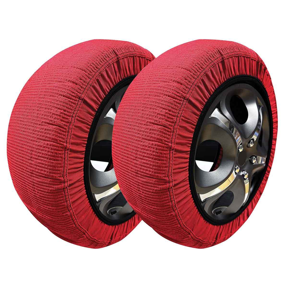 Calze da Neve Omologate Italia, Catene Da Neve Tessili Universale, Misure Disponibile XS,S,M,L,XL,XXL, Colore In Rosso, Bianco, Nero, Prodotto In EUROPA