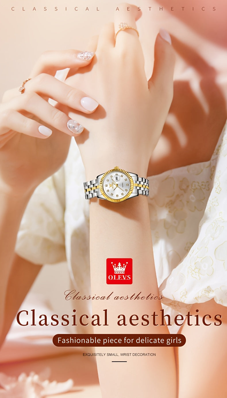 OLEVS Orologio da Donna Classico Business Dress Analogico Quarzo per Donne Elegante Lusso Acciaio Inossidabile Rheinstone Orologi da Donna Luminosi con Calendario Data per Donna Orologio da Polso Regali Romantici Reloj Para Mujer Quadrante Nero/Bianco/Dor