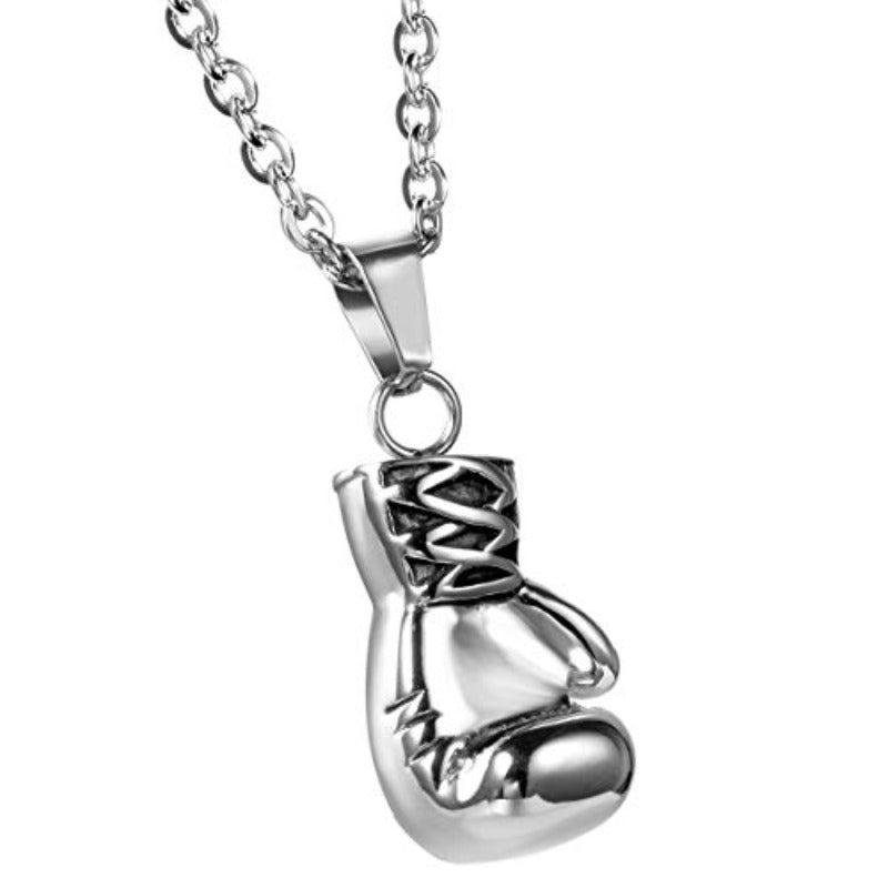 Collana con ciondolo a guanto da boxe da uomo: stile punk in acciaio inossidabile 304 304 con catena argentata da 22 pollici e sacchetto regalo in velluto