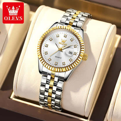 OLEVS Orologio da Donna Classico Business Dress Analogico Quarzo per Donne Elegante Lusso Acciaio Inossidabile Rheinstone Orologi da Donna Luminosi con Calendario Data per Donna Orologio da Polso Regali Romantici Reloj Para Mujer Quadrante Nero/Bianco/Dor