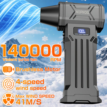 Ventilatore Turbo Violento, 140000RPM Senza Spazzole Wireless Portatile con Display Digitale Ricarica USB-C Potente Ventola Pulitore di Polvere per Auto pz Ventola da Esterno (Kit Aspirapolvere Opzionale)
