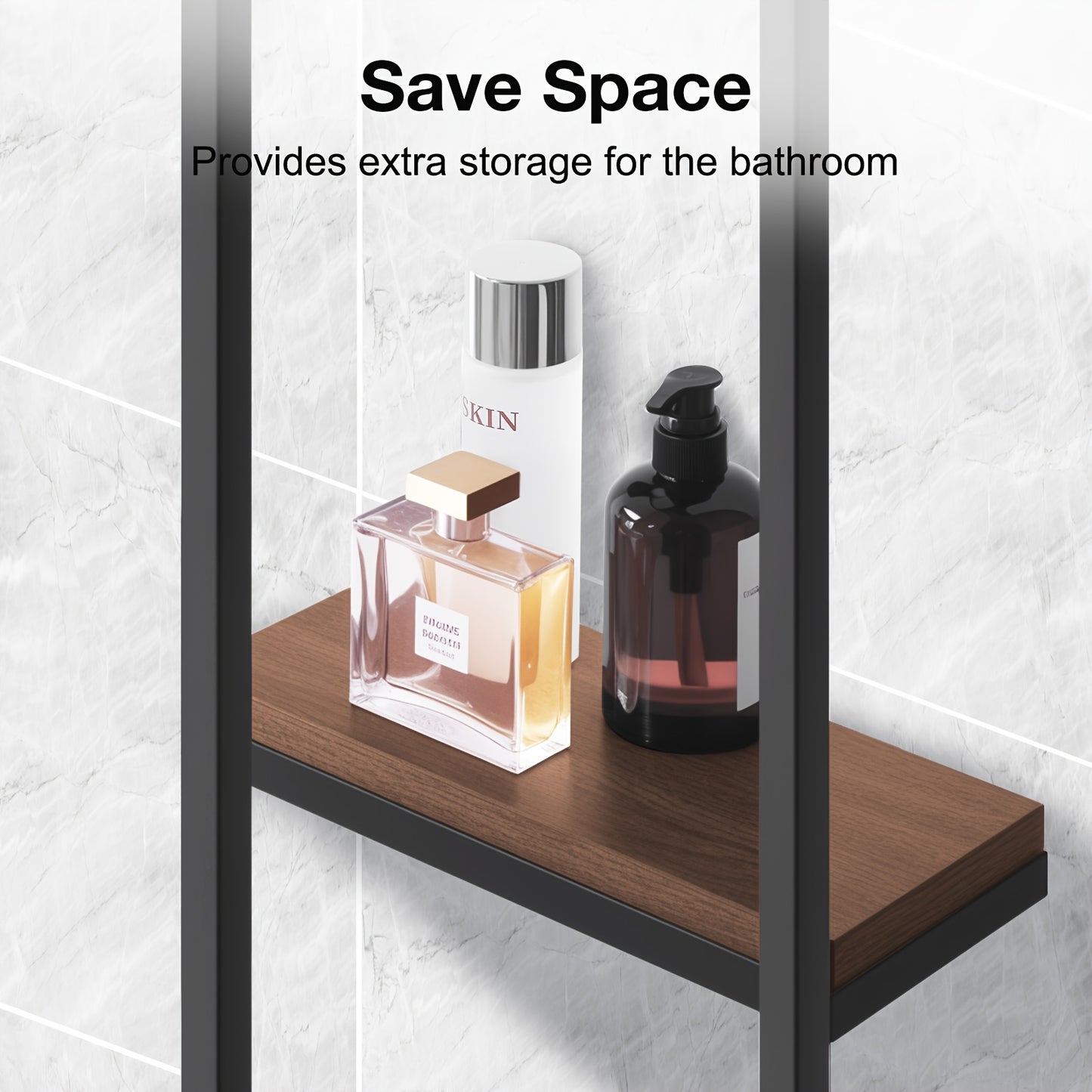 Mensola Salvaspazio per Bagno - Combo Multifunzionale Acciaio/Legno, Porta Asciugamani da Parete con Porta Essenziali | Stoccaggio Compatto per Bagni Piccoli, Appartamenti, Dormitori, Porta Asciugamani