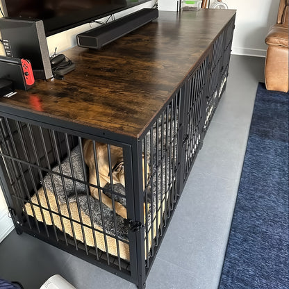 Grande Gabbia per Cani in Legno Stile Mobili con 3 Porte e Vassoio Rimovibile - Multi-Misura (M/L/XL) per Cani Piccoli, Medi e Grandi - Moderna Gabbia per Animali Domestici da Tavolino Adatta per Decorazione, Nero e Bianco