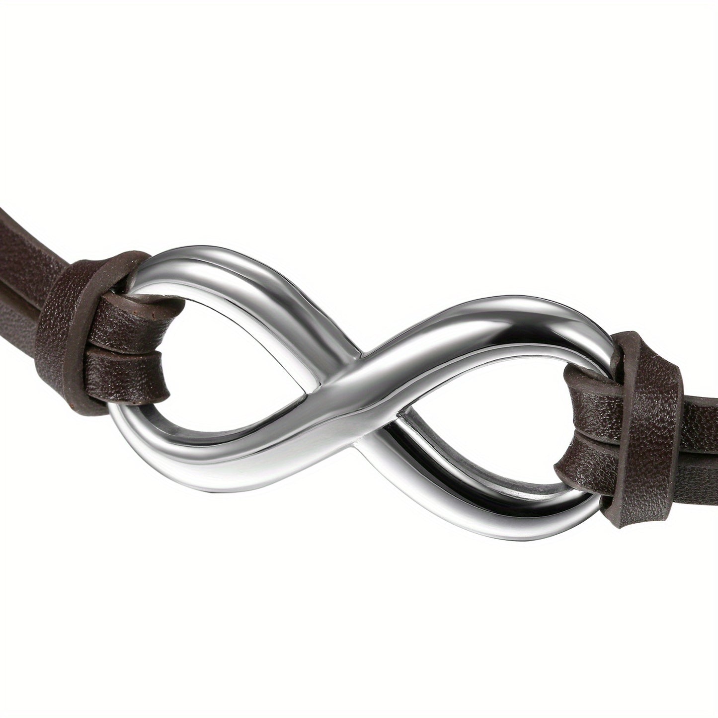 Bracciale JewelryWe in pelle sintetica con ciondolo infinito 'amore in acciaio inossidabile per uomo e donna, vestibilità regolabile 17.78-21.08 cm