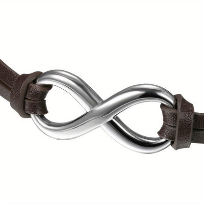 Bracciale JewelryWe in pelle sintetica con ciondolo infinito 'amore in acciaio inossidabile per uomo e donna, vestibilità regolabile 17.78-21.08 cm