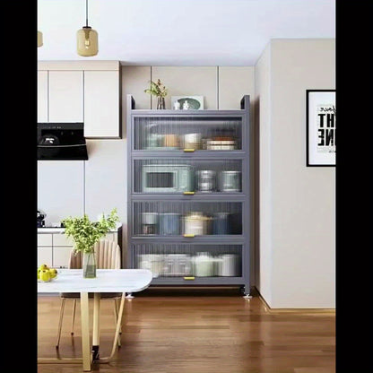 Armadietto da Cucina in Metallo a 5 Livelli con Ante Acriliche, Altezza 144.78 cm - Mobile Autoportante Grigio Scuro con Piedini Regolabili, Soluzione Versatile per Cucina, Sala da Pranzo e Organizzazione, Costruzione Robusta