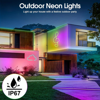 Striscia LED Neon 5M/10M/15M/20M/30M, 24V, Telecomando/Controllo App, Striscia Luminosa RGB Flessibile, IP67, Ideale per Camera da Letto, Decorazioni per Interni ed Esterni