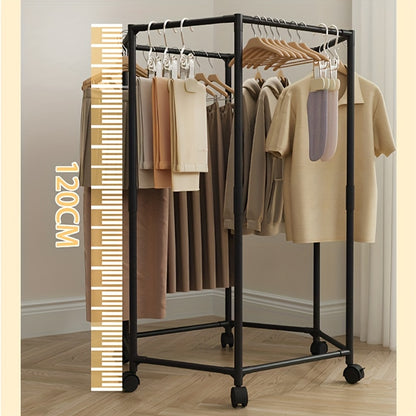 Stendibiancheria girevole esagonale con ruote - Gruccia da pavimento girevole a 360°, robusta struttura in metallo, design portatile salvaspazio per lavanderia, espositore per boutique e contenitore per la casa, appendiabiti, costruzione durevole con 2 sa