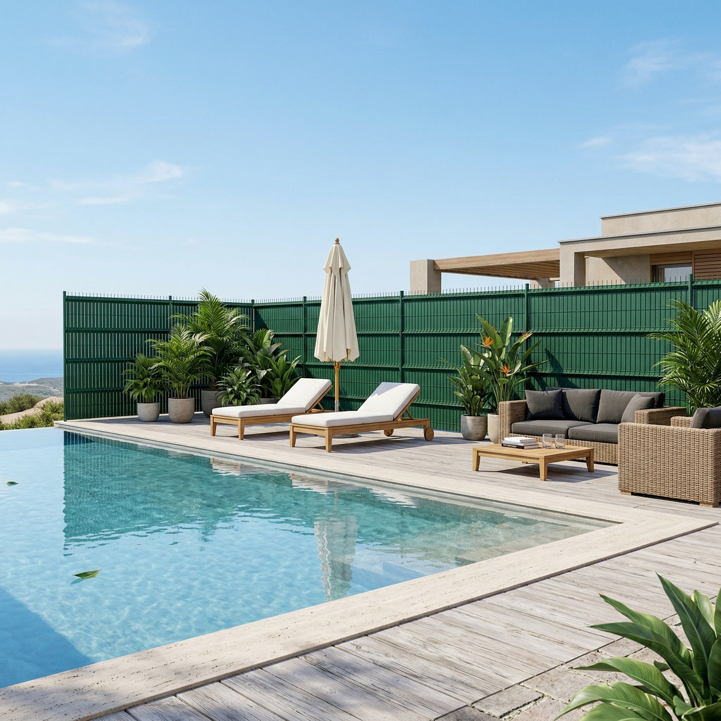 Schermo Privacy Balcone Strisce Privacy in PVC, Pali per Recinzione, Schermo Privacy Giardino in Laminato ad Alta Pressione per Pannelli a Rete Doppia, Incluse Clip, Tagliabile 3500/6500/7000cm