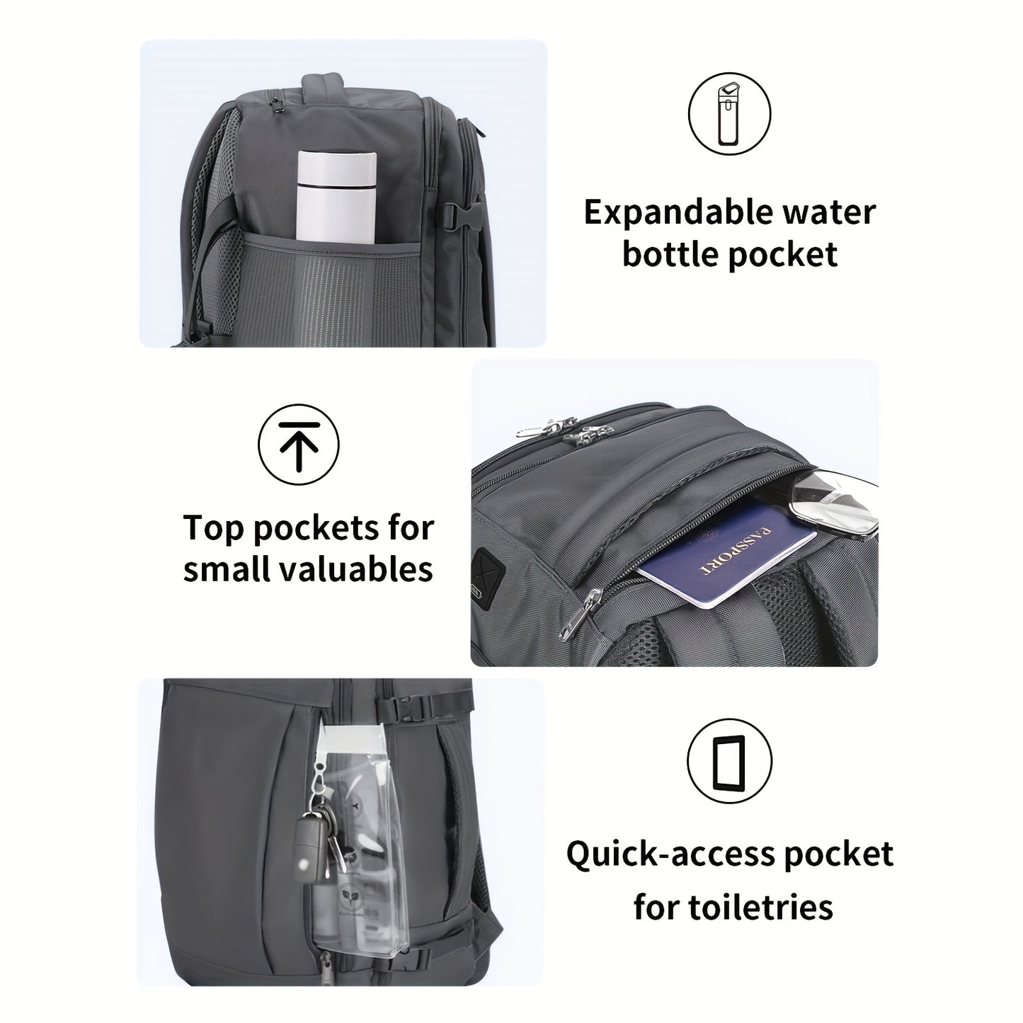 Zaino da Viaggio Approvato per Voli da 25L con 13 Scomparti Tutto in Uno, Apertura a 180° e Manicotto per Bagaglio - Ideale per Uomini e Donne, Regalo di Natale