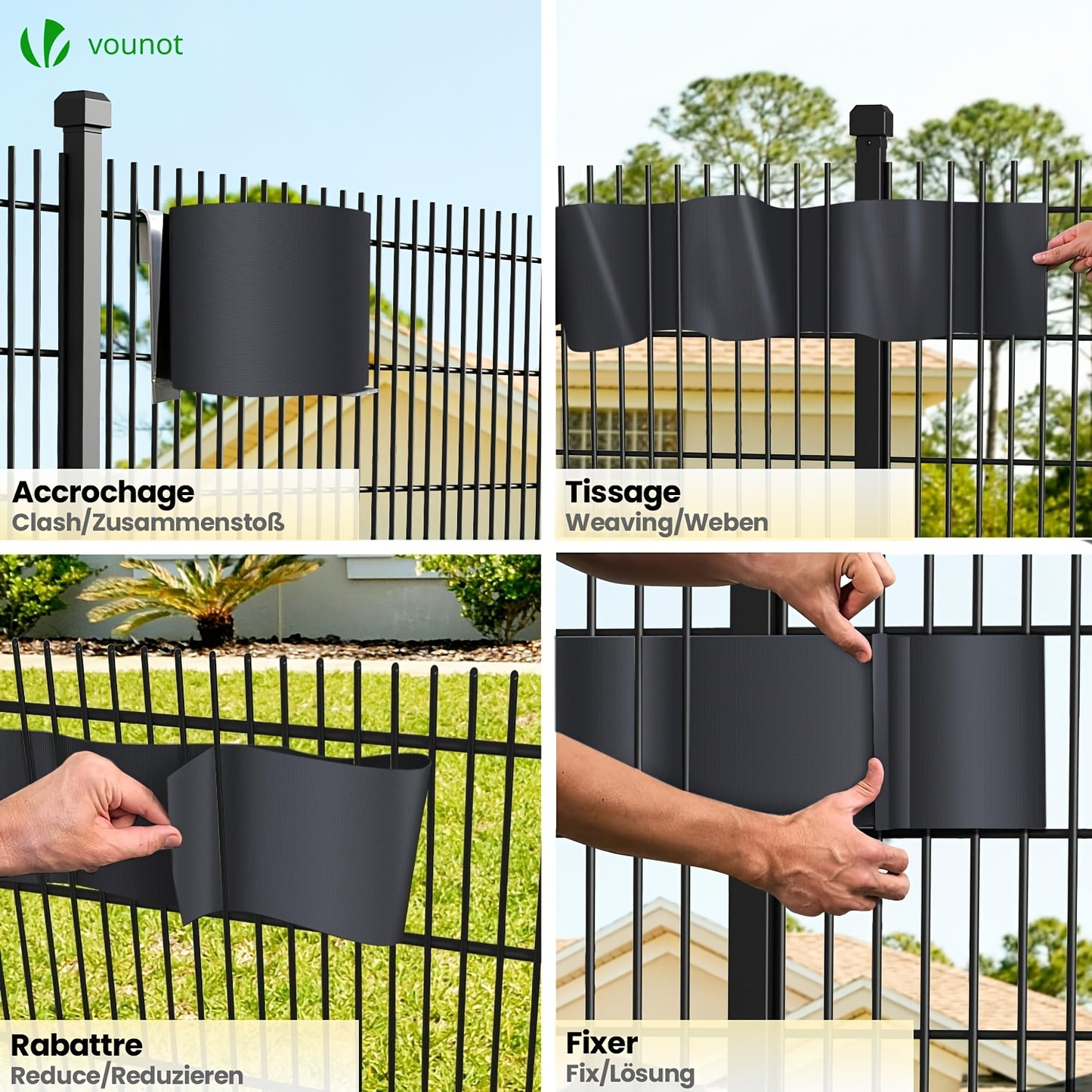 Strisce schermanti per privacy in PVC 450g/m², schermo per recinzione da giardino, 50m x 19cm, tappetini a doppia asta con 40 clip per terrazza, patio, balcone, grigio antracite, verde, grigio chiaro