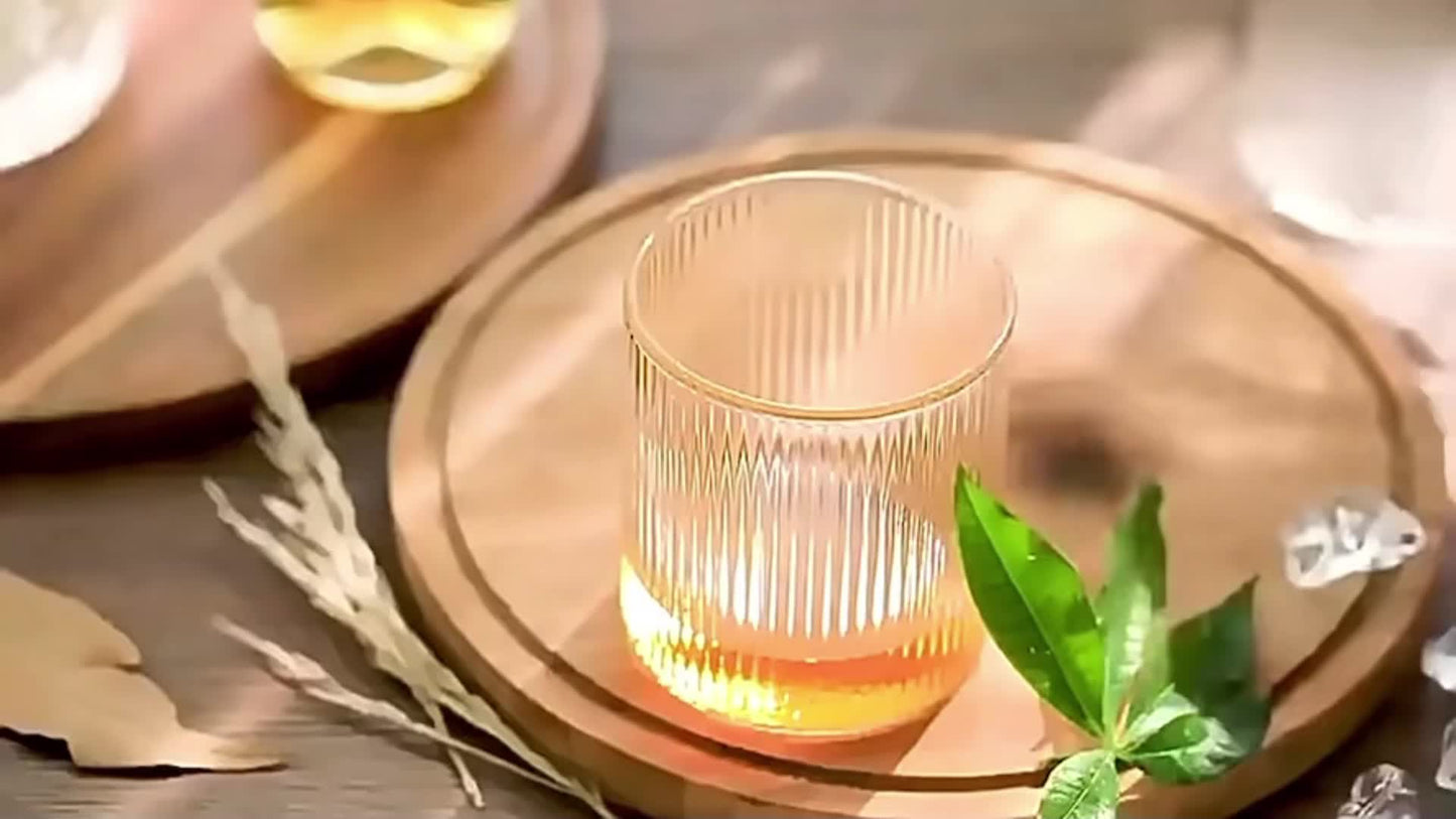 Magazzino Locale, 8pz Bicchieri in Vetro con Design a Righe Verticali Giapponesi, Realizzati in Vetro Borosilicato, Adatti per Bevande Calde e Fredde, Lavabili in Lavastoviglie, 350ml/12oz, Ideali per Whisky, Cocktail, Caffè, Tè, Succo e Bevande Fredde. P