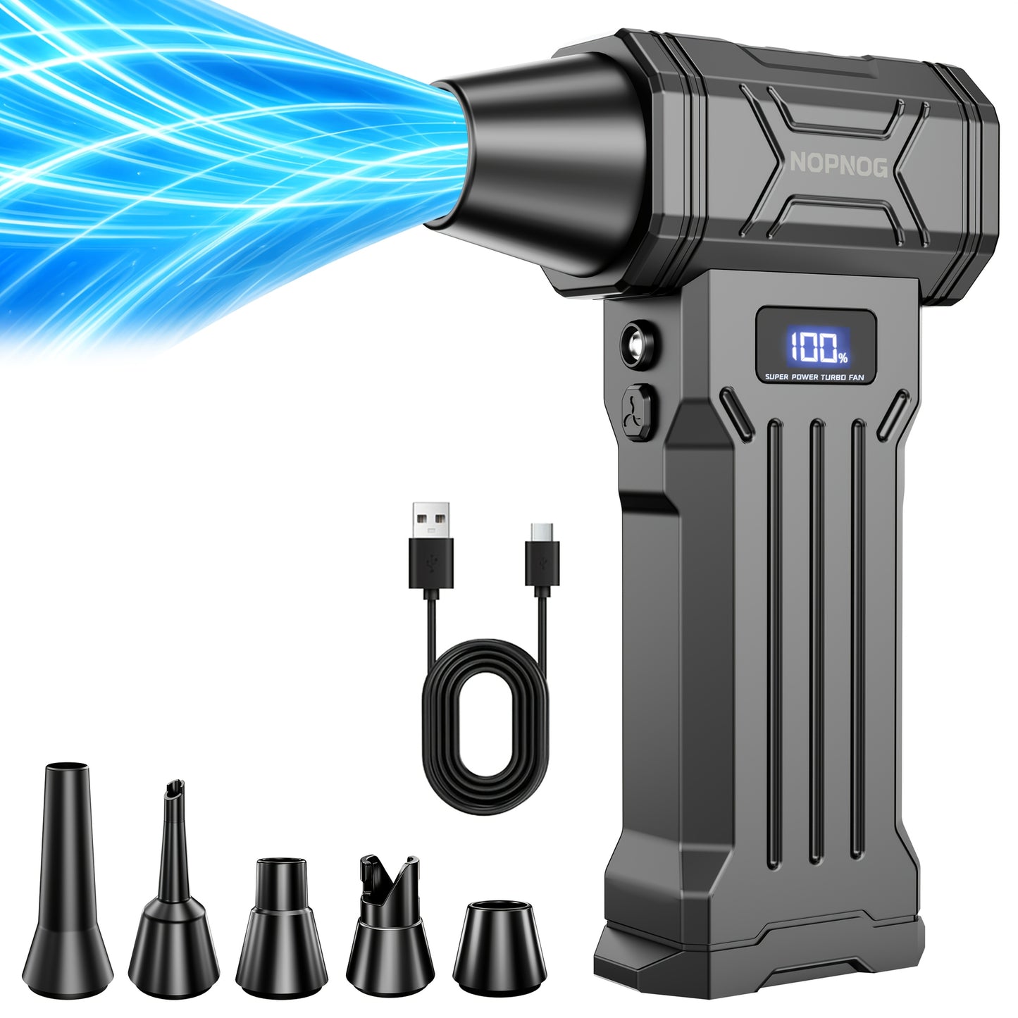 Ventilatore Turbo Violento, 140000RPM Senza Spazzole Wireless Portatile con Display Digitale Ricarica USB-C Potente Ventola Pulitore di Polvere per Auto pz Ventola da Esterno (Kit Aspirapolvere Opzionale)