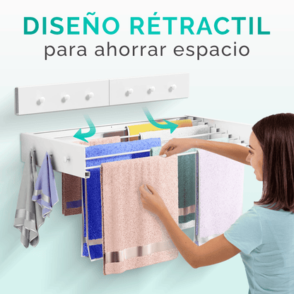 Stendibiancheria a muro retrattile e pieghevole RELAXTY, 80 cm | Stendibiancheria a muro pieghevoli per uso interno o esterno | Design compatto salvaspazio con capacità di 30 kg