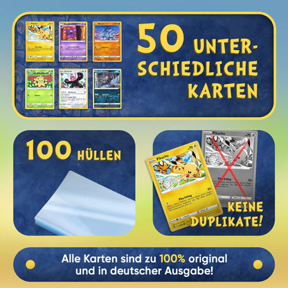 50 Carte Pokémon Originali Varie | Inglese | 3x Ologramma | 3x Rare | Carte da Collezione degli Ultimi Set | Perfette per Natale + 100 Custodie