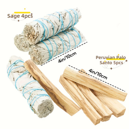 Kit per Purificazione e Incenso con Salvia Bianca e Palo Santo - Kit di Fumigazione con Bastoncino di Salvia