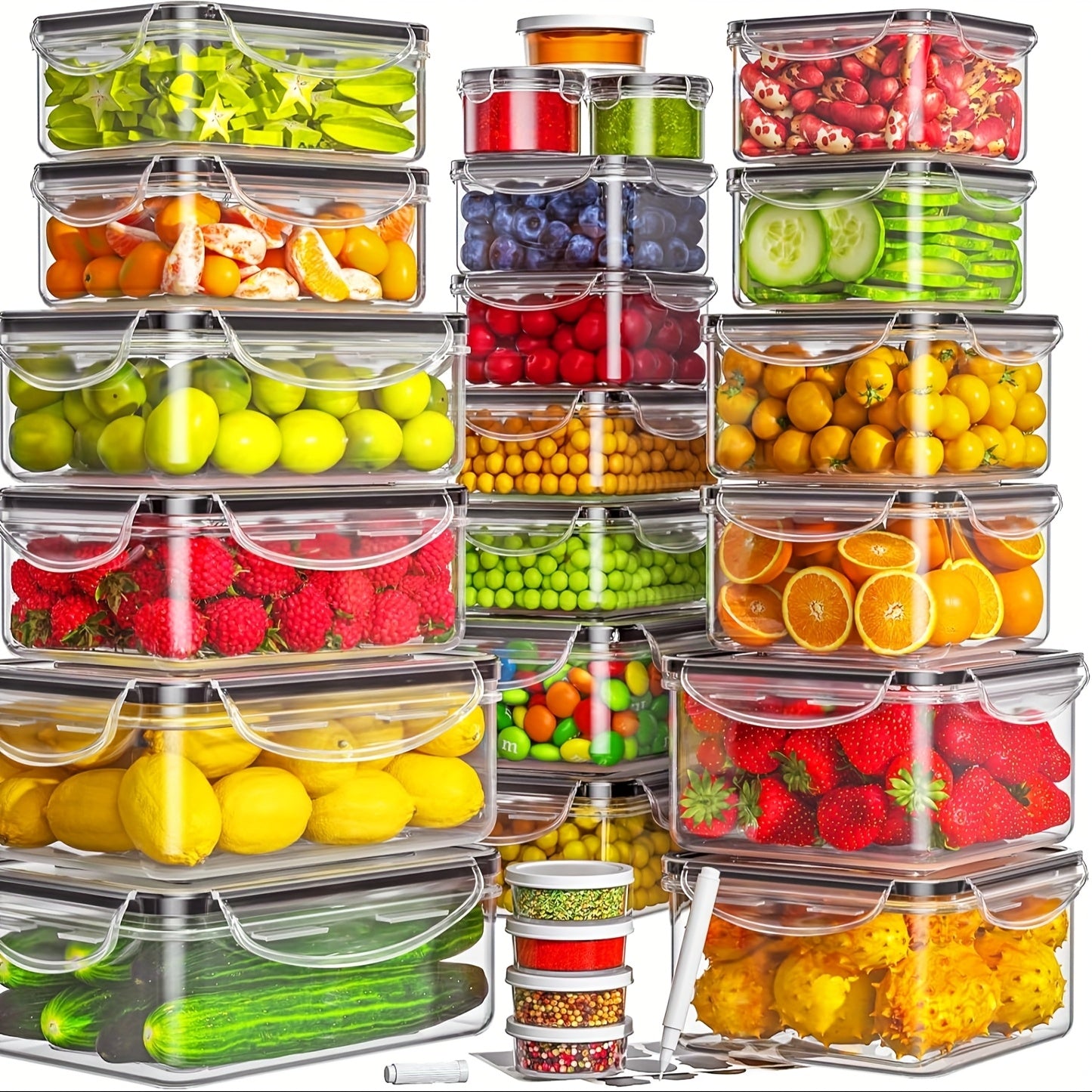 40/50 Contenitori Extra Large Riutilizzabili e Antigoccia per Alimenti con Coperchi, Contenitori per Preparazione Pasti in Plastica 100% Ermetici (20 Contenitori & 25 Coperchi), Adatti a Microonde e Lavastoviglie, Include Etichette e Penna, Contenitori pe