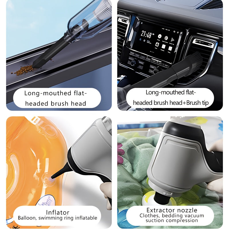 Aspirapolvere per Auto Senza Fili Portatile e Potente - Forte Aspirazione, Ricarica USB, Leggero e Portatile, 7 Accessori Combinati per Uso Multiscena, Adatto per Cucina, Interni Auto, Camera da Letto, Pulizia Ufficio e Rimozione Efficiente della Polvere