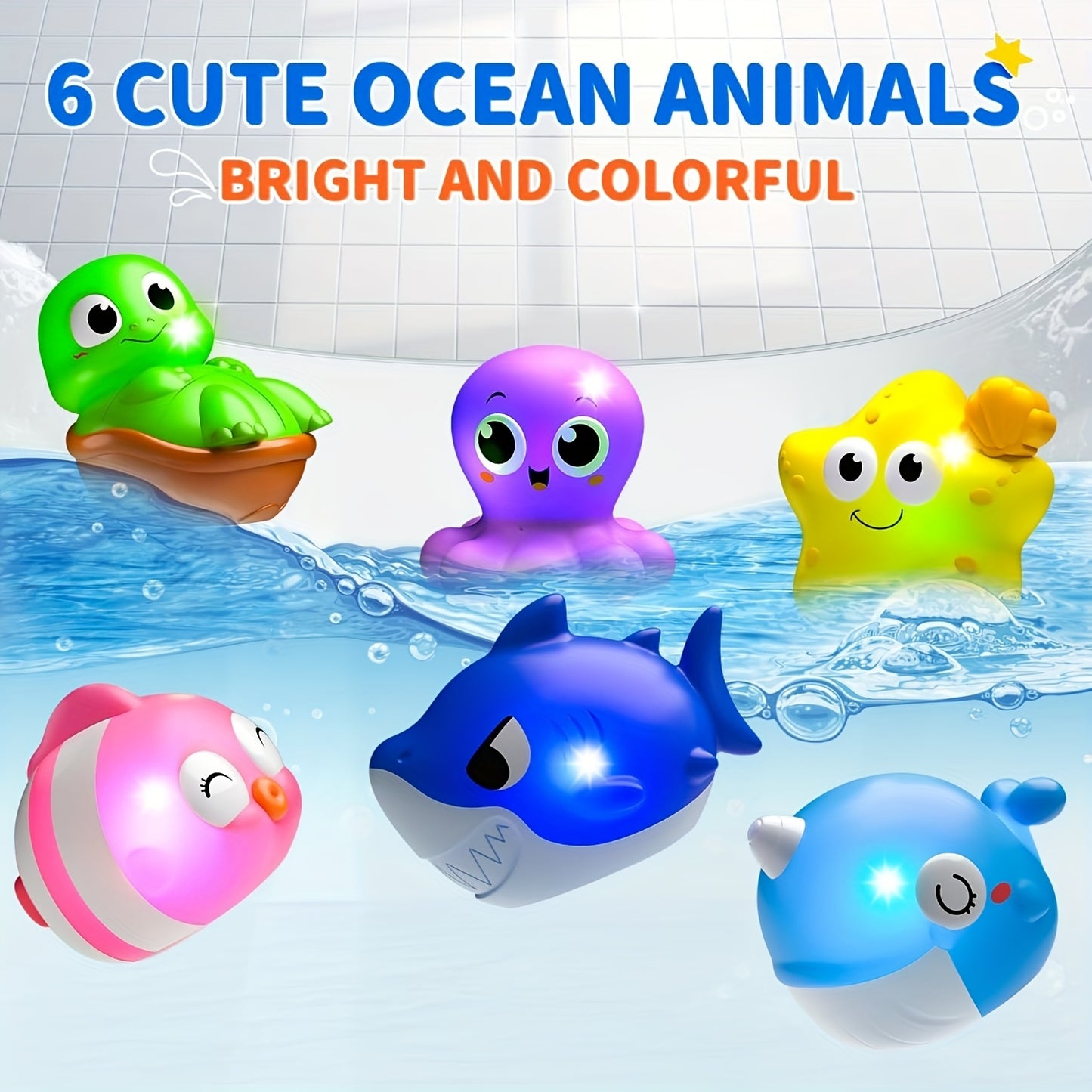 8 pezzi Giocattoli da Bagno Luminosi, Giocattoli da Bagno per Bambini e Bambine, Idea Regalo di Compleanno Natale Halloween per Bambini e Bambine in Età Prescolare, Divertenti Giocattoli da Bagno ad Acqua Colori Casuali