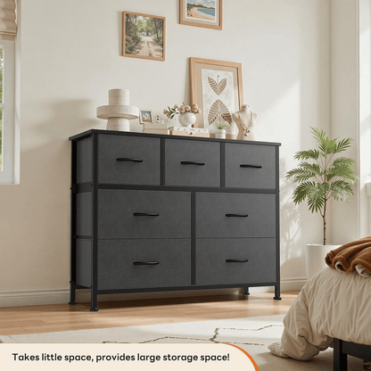 Cassettiera con cassetti, Cassettiera in tessuto per camera da letto, soggiorno, corridoio, Credenza, Mobile con cassetti, Mobile portaoggetti, 7 cassetti in tessuto, Effetto venatura del legno