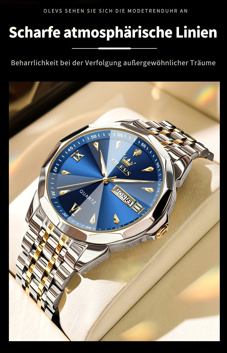 OLEVS Orologio da Uomo Classico Analogico Quarzo Cronografo Business Elegante Orologi con Strass di Lusso in Acciaio Inossidabile con Fase Lunare e Calendario Orologi da Uomo Relojes De Hombre Quadrante Blu/Nero/Bianco/Grigio