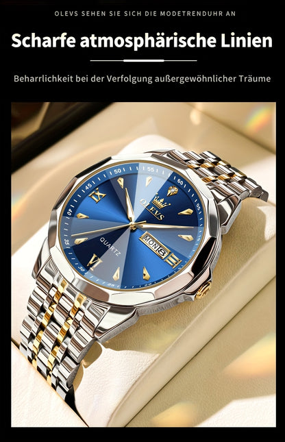 OLEVS Orologio da Uomo Classico Analogico Quarzo Cronografo Business Elegante Orologi con Strass di Lusso in Acciaio Inossidabile con Fase Lunare e Calendario Orologi da Uomo Relojes De Hombre Quadrante Blu/Nero/Bianco/Grigio